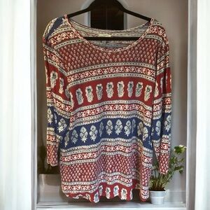 LUCKY‎ BRAND Boho Hippie Cotton Blend 3/4 Sleeve Top 1X